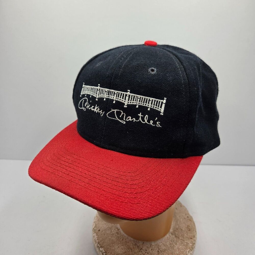 Vintage Mickey Mantle's Restaurant Snapback Hat Black Red Falcon Green Underbrim